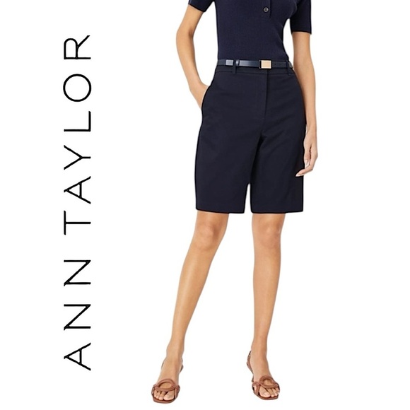 Ann Taylor Navy Boardwalk Shorts Devin Slimfit Tailored 11” Inseam Longline Sz 2 - Picture 13 of 16